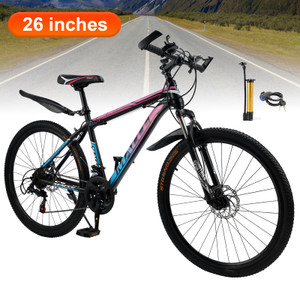 26 inch 24 Speed Mountain Bicycle Spoke Wheel Adult Explorer Bike MTB With Fender Cup holder Blue/Pink