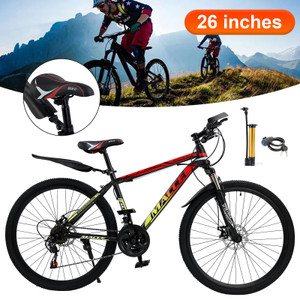 26 inch 24 Speed Mountain Bicycle Spoke Wheel Adult Explorer Bike MTB With Fender Cup holder Red/Yellow