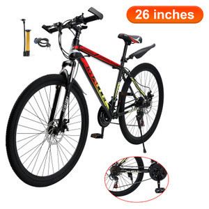 26 inch 24 Speed Mountain Bicycle Spoke Wheel Adult Explorer Bike MTB With Fender Cup holder Red/Yellow