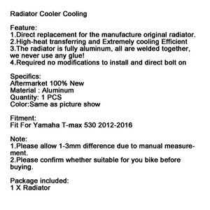 2012-2016 Yamaha T-max 530 Radiator Cooler Cooling Silver Generic
