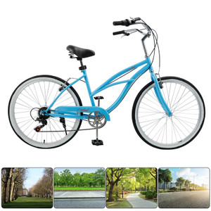 Urban Lady Girl's Bicycle Women's Beach Cruiser Bike 26 Inches 7 Speed Blue