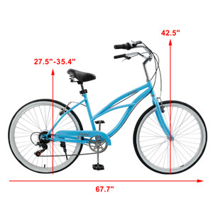 Urban Lady Girl's Bicycle Women's Beach Cruiser Bike 26 Inches 7 Speed Blue