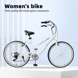 Urban Lady Girl's Bicycle Women's Beach Cruiser Bike 26 Inches 7 Speed White