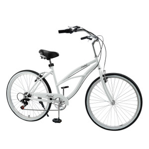 Urban Lady Girl's Bicycle Women's Beach Cruiser Bike 26 Inches 7 Speed White