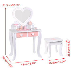 Kids Girls Vanity Table Children Dressing Mirror Make Up Desk Toy Play Gift Set