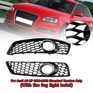 2009-2013 Audi A3 8P Honeycomb Bumper Front Fog Light Grille Cover Gloss Black Chorme 8P0807682D Generic