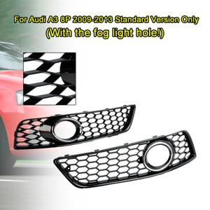 2009-2013 Audi A3 8P Honeycomb Bumper Front Fog Light Grille Cover Gloss Black Chorme 8P0807682DE Generic