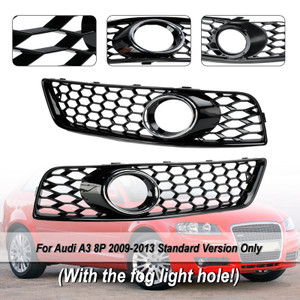 2009-2013 Audi A3 8P Honeycomb Bumper Front Fog Light Grille Cover Gloss Black Chorme 8P0807681E Generic