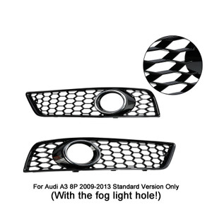 2009-2013 Audi A3 8P Honeycomb Bumper Front Fog Light Grille Cover Gloss Black Chorme 8P0807682J Generic