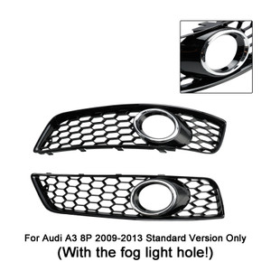 2009-2013 Audi A3 8P Honeycomb Bumper Front Fog Light Grille Cover Gloss Black Chorme 8P0807681 8P0807682 Generic