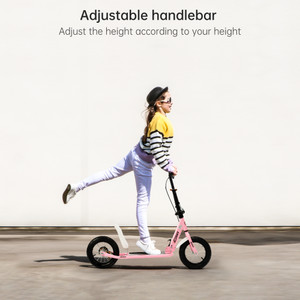 Shock-Absorbing Foldable Commuter Kick Scooter For Adults and Teens With 12" Large Smooth Rolling Rubber Air Tires White