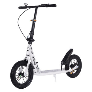 Shock-Absorbing Foldable Commuter Kick Scooter For Adults and Teens With 12" Large Smooth Rolling Rubber Air Tires White