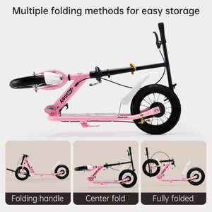 Shock-Absorbing Foldable Commuter Kick Scooter For Adults and Teens With 12" Large Smooth Rolling Rubber Air Tires White