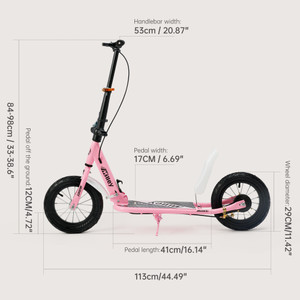 Shock-Absorbing Foldable Commuter Kick Scooter For Adults and Teens With 12" Large Smooth Rolling Rubber Air Tires White
