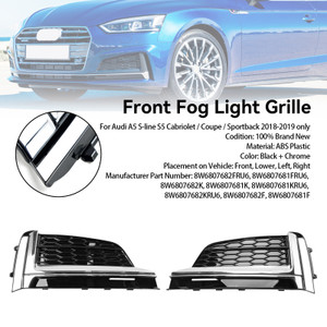 2018-2019 Audi S5 A5 S-Line Cabriolet / Coupe / Sportback 2PCS Front Bumper Fog Light Grille Cover Trim 8W6807682FRU6 Generic