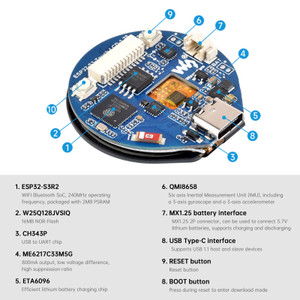 ESP32-S3 Development Board 1.28 inch Capacitive Touch Screen Circular LCD Screen