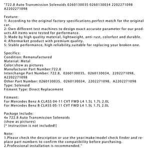 2004-2011 Mercedes Benz A CLASS B CLASS CVT 722.8 Auto Transmission Solenoids 0260130035 Generic