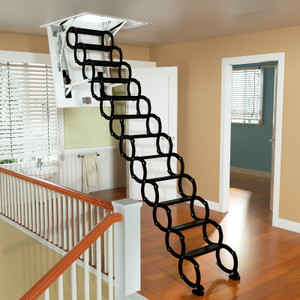 12 Step Black Folding Attic Ladder Wall Mounted Pulldown Ceiling Stairs (39.4"x27.6")