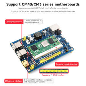Raspberry Pi Compute Module Expansion Board CM4S/CM3 Baseboard POE Power Supply