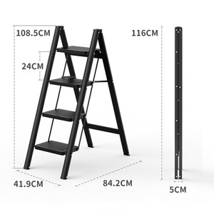Stepladder, 4 Tiers,  Foldable, Aluminum, Wide, Lightweight, Compact, Ladder, Load Capacity 330.7 lbs (150 kg), Includes Tray, Car Wash, Indoor, Moving, Large Cleaning Black