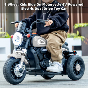 3 Wheel Kids Ride On Motorcycle 6V Powered Electric Dual Drive Toy Car Gray