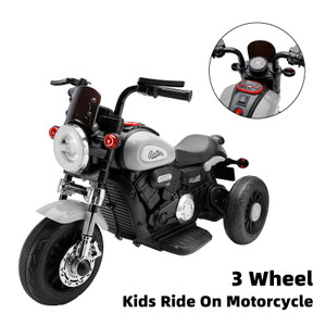 3 Wheel Kids Ride On Motorcycle 6V Powered Electric Dual Drive Toy Car Gray