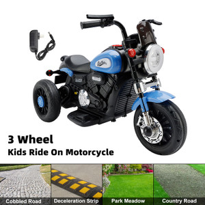 3 Wheel Kids Ride On Motorcycle 6V Powered Electric Dual Drive Toy Car Blue