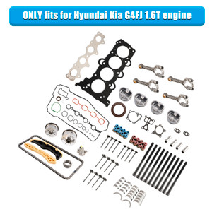 2012-on Hyundai Accent Verna Elantra i30 Lafesta Kona Mistra Sonata Tucson Veloster 1.6T Engine Piston Gasket Valve Bearing Timing Kit w/ Rods G4FJ Generic