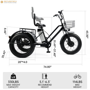 500W 48V 12A Electric Bike Snow Tricycle 3 wheel e-bike Fat Tire Tricycle