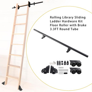 3.3FT Round Tube Rolling Library Sliding Ladder Hardware Kit Floor Roller with Brake