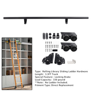 3.3FT Round Tube Rolling Library Sliding Ladder Hardware Kit Floor Roller with Brake