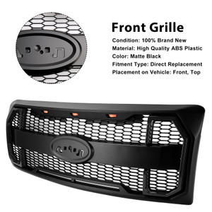 2009-2014 Ford F150 With LED Light Front Upper Grill Without Logo Matte Black Generic