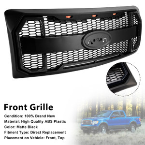 2009-2014 Ford F150 With LED Light Front Upper Grill Without Logo Matte Black Generic
