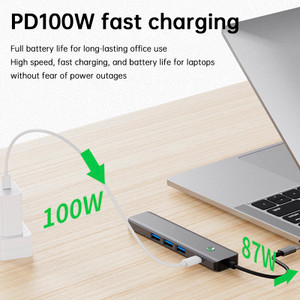 5 in 1 TYPE-C+USB3.0*1+USB2.0*2+HDMI+PD100W Interface Hub Adapter Dock for iPad