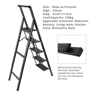 Multi functional Folding Ladder 5 Step Ladder for Home Kitchen Office White