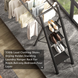 Multi functional Folding Drying Rack Ladder Foldable Drying Rack with Non-slip 4 Step Ladder For Room Balcony Bedroom