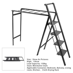 Multi functional Folding Drying Rack Ladder Foldable Drying Rack with Non-slip 4 Step Ladder For Room Balcony Bedroom