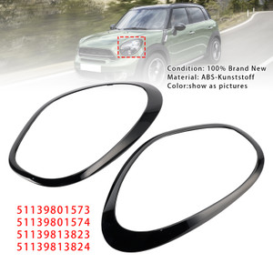 2011-2016 Mini Cooper Countryman R60 2pcs Gloss Black Headlights Ornamental Ring Generic