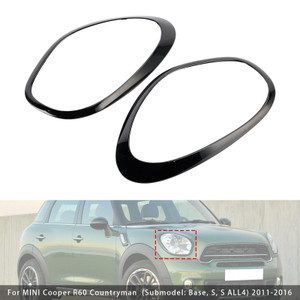 2011-2016 Mini Cooper Countryman R60 2pcs Gloss Black Headlights Ornamental Ring Generic