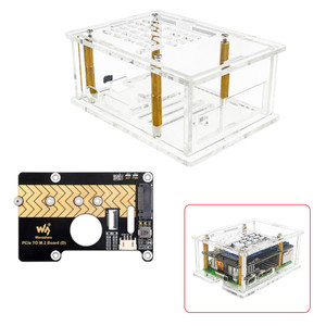 Raspberry Pi 5 PCI-E to M.2 Adapter Board Acrylic Box Adapter Case With Radiator Option1