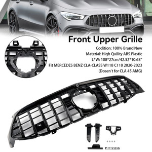 AMG logo Black Front Bumper Grille Grill Fit Mercedes CLA Class W118 C118 2020-2024 GTR