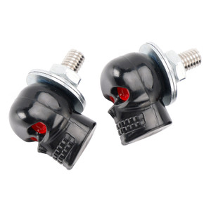 2x Custom SKULL License Plate Bolt Screw Black Plastic Motorcycle Chopper Bobber Black