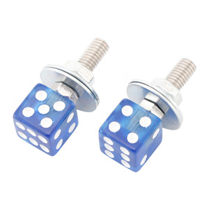 2x Custom DICE License Plate Bolt Screw Blue Plastic Motorcycle Chopper Bobber Blue