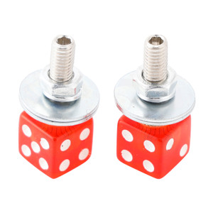 2x Custom DICE License Plate Bolt Screw Red Plastic Motorcycle Chopper Bobber Red