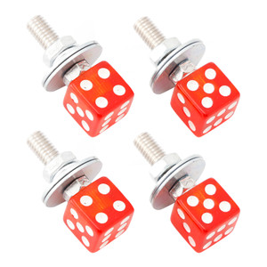 4x Custom DICE License Plate Bolt Screw Red Plastic Motorcycle Chopper Bobber Red