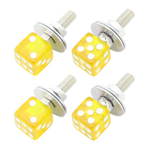 4x Custom DICE License Plate Bolt Screw Yellow Plastic Motorcycle Chopper Bobber Yellow