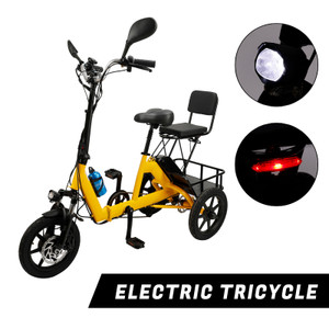  Yellow 3 Wheel Electric Motorized Folding Tricycle E-Bike 48V 350W 10.4AH