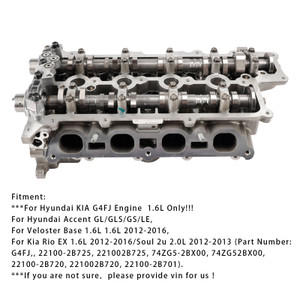 2012-2016 Kia Rio EX 1.6L Cylinder Head Assembly G4FJ 22100-2B720 Generic