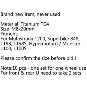 10PCs M8 x 20mm T40 Disc Brake Rotor Bolt For Ducati Multistrada 1200, Titanium Generic