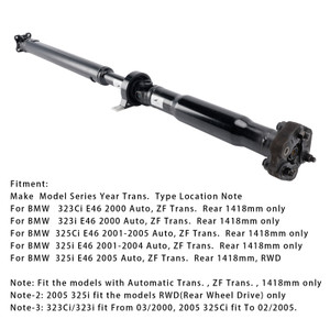 2000-2005 BMW 323Ci 323i 325Ci 325i Rear Driveshaft Prop Shaft Assembly 26111229564 Generic
